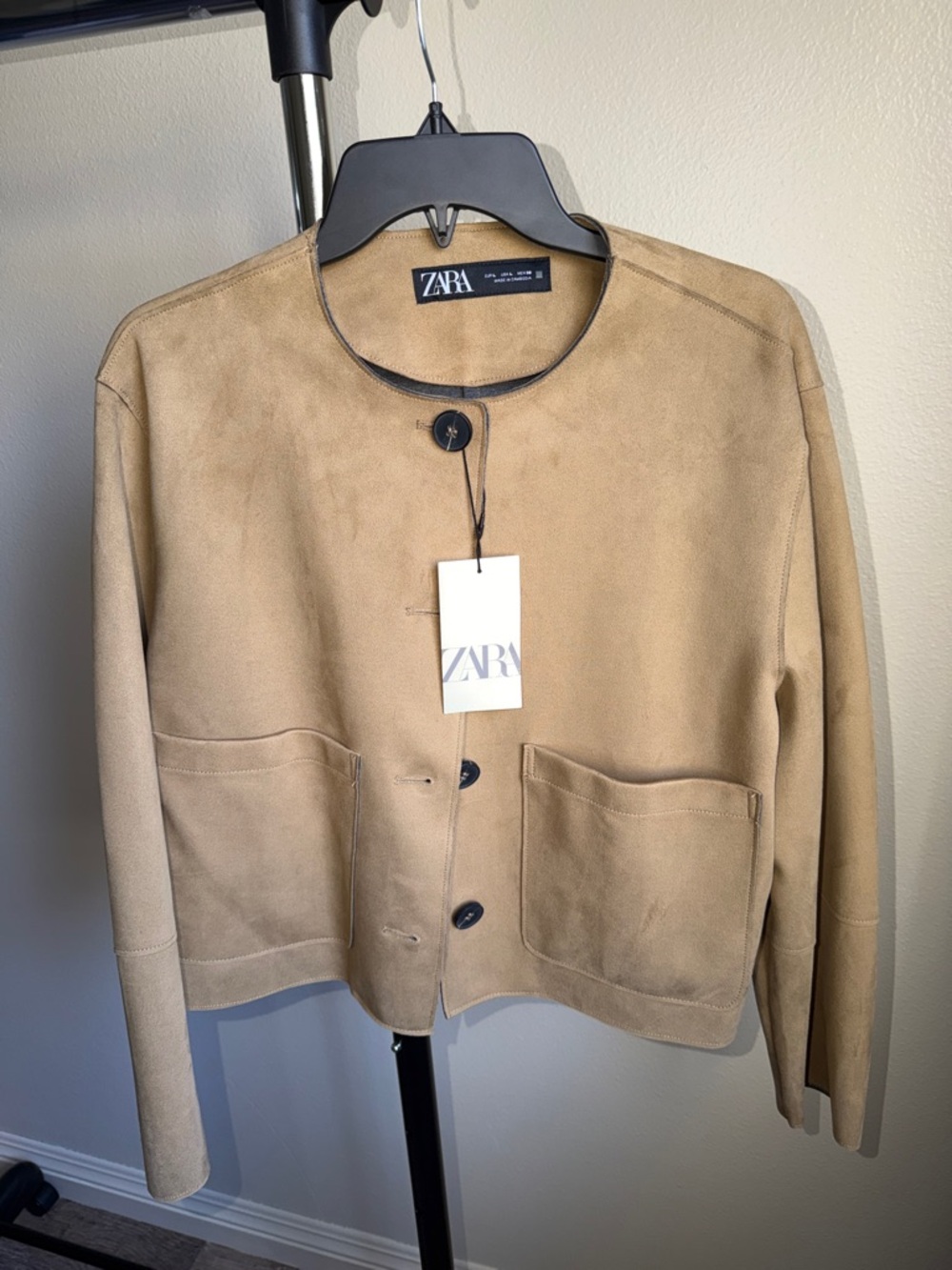 ZARA Tan Faux Suede Button-Front Jacket
